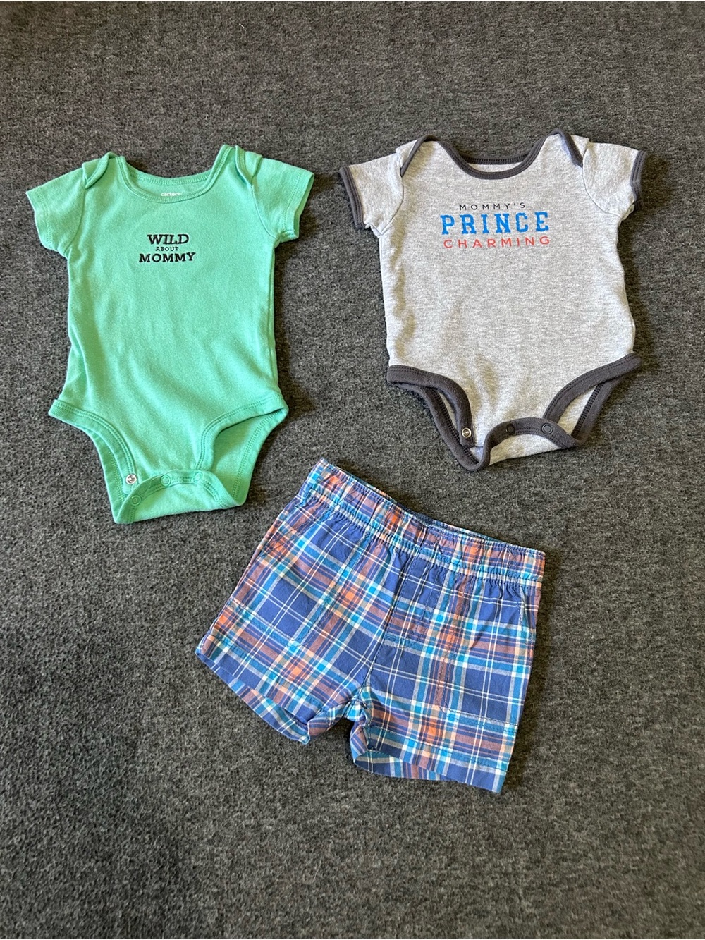 Carter’s Baby Boy 3-Piece Outfit Lot - Size 3 Months - Bodysuits & Plaid Shorts